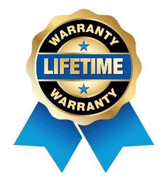losangelesratexterminator.com lifetime warranty badge, gold circle with two blue ribbons at the bottom and the words lifetime warranty in the middle